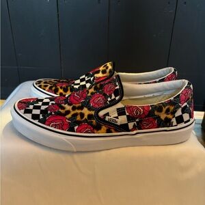 Vans Women's Rose and Checkered Slip-On Sneakers